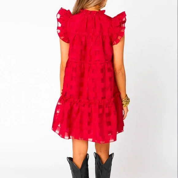 NWT Buddy Love Aubrey Ruffle Shoulder Short Dress - Ruby - XL - Picture 4 of 6